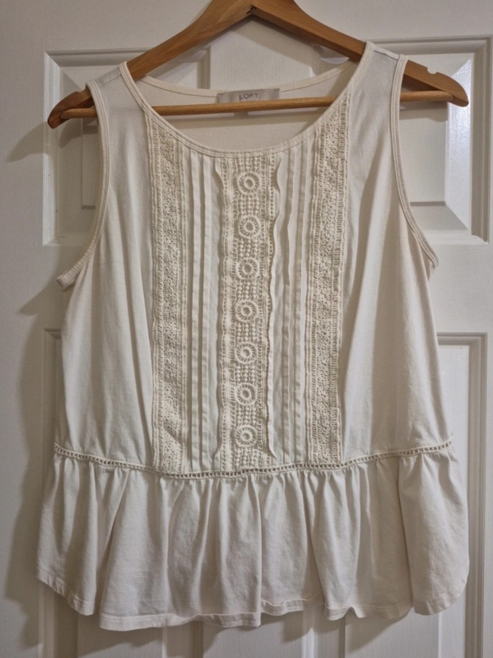LOFT Cream Sleeveless Crochet Peplum Top